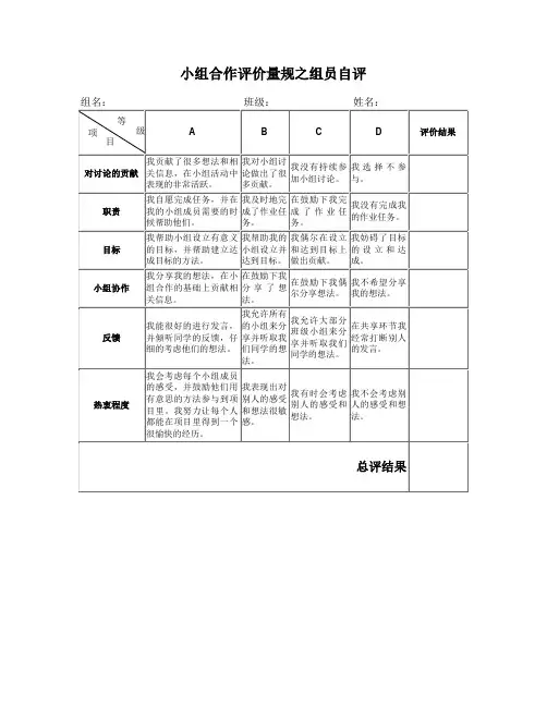自我评价与反思量规