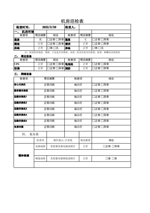运维机房巡检表