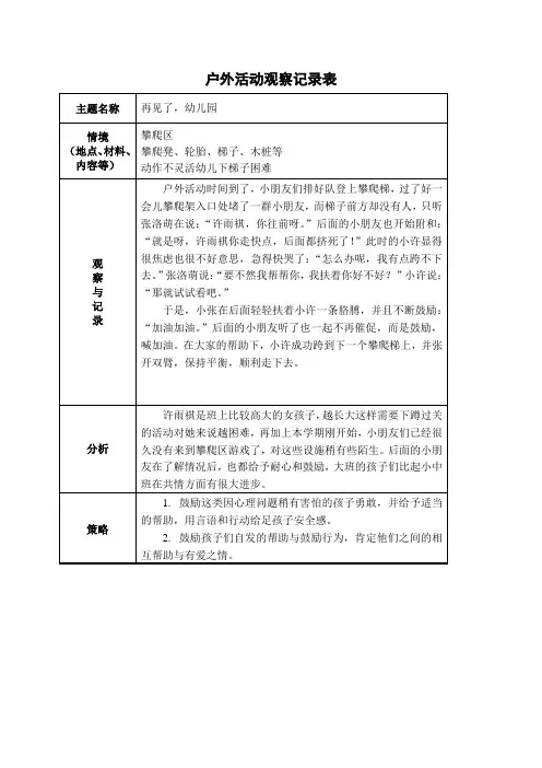 大班区域游戏活动观察记录表