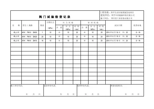 阀门试验检查记录