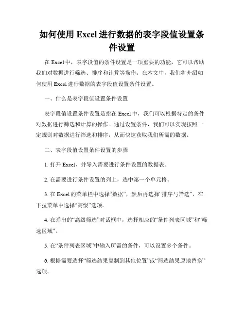 如何使用Excel进行数据的表字段值设置条件设置