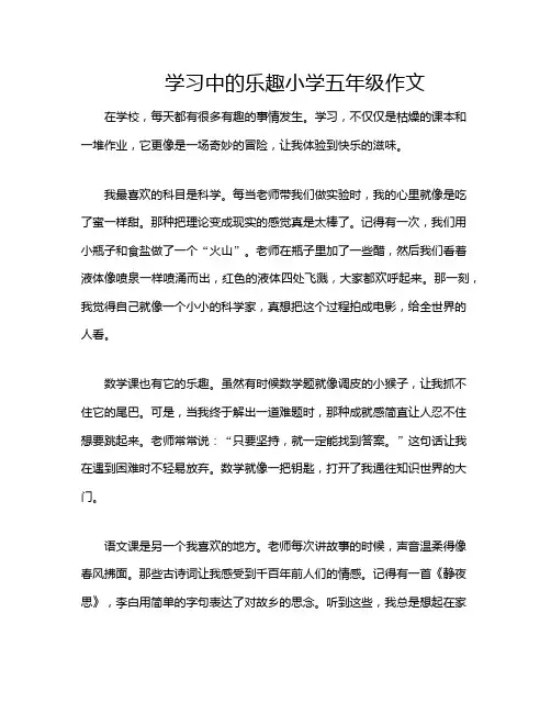 学习中的乐趣小学五年级作文