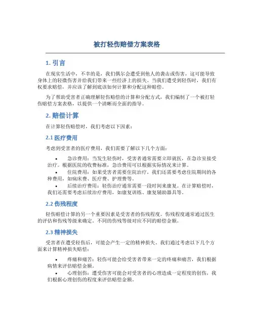 被打轻伤赔偿方案表格