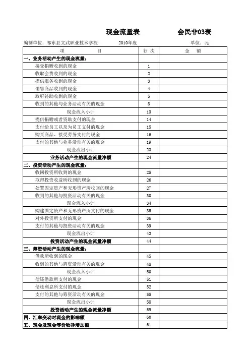 非营利组织-资产负债、业务活动、现金流量表(EXCEL)