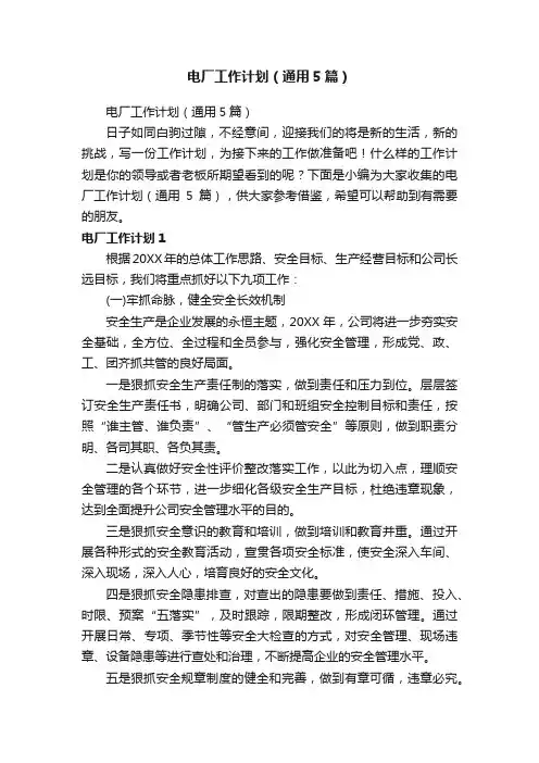 电厂工作计划（通用5篇）