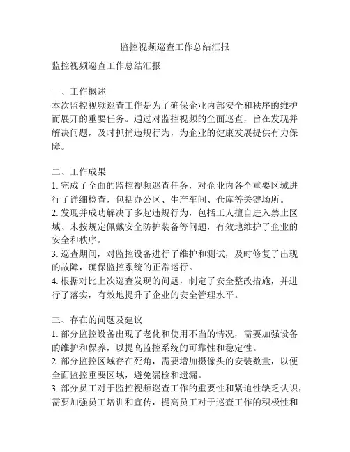 监控视频巡查工作总结汇报