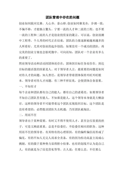 团队管理中存在的问题