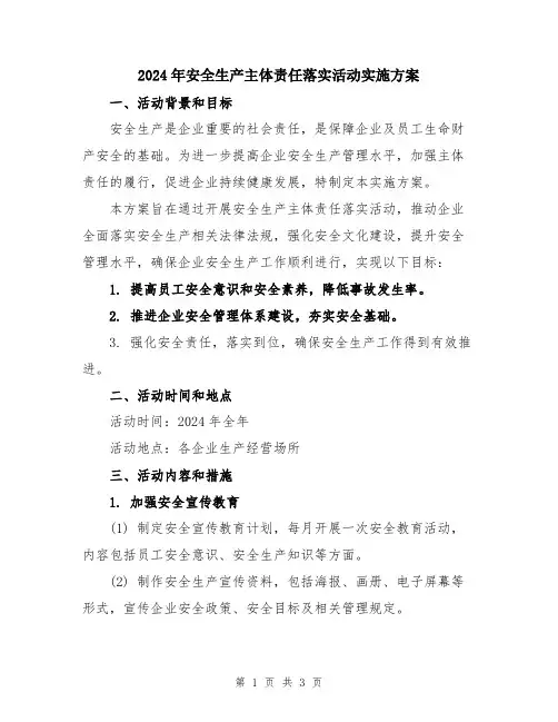 2024年安全生产主体责任落实活动实施方案