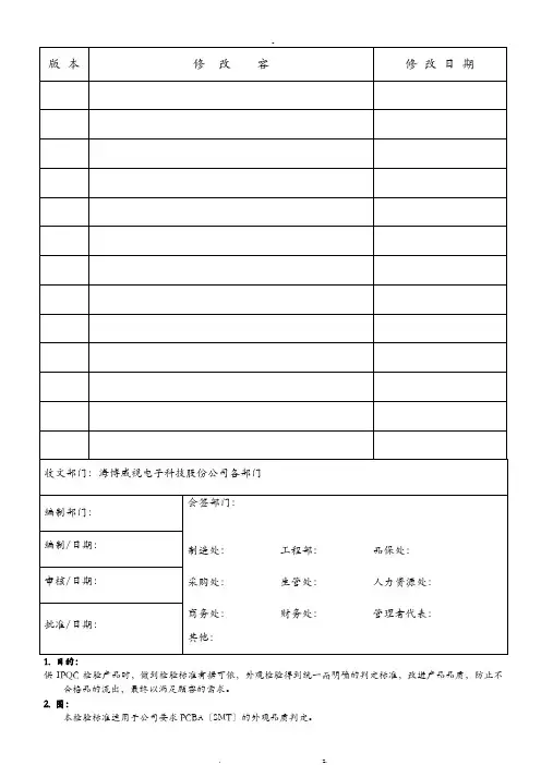 PCBA(SMT)外观检验判定标准