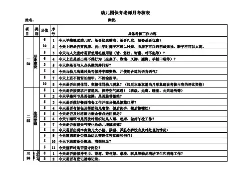 保育员月考核表
