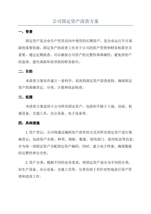 公司固定资产清查方案