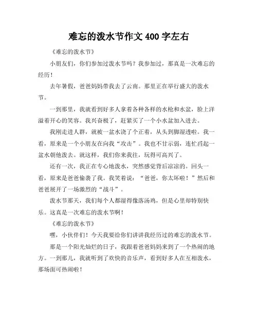 难忘的泼水节作文400字左右