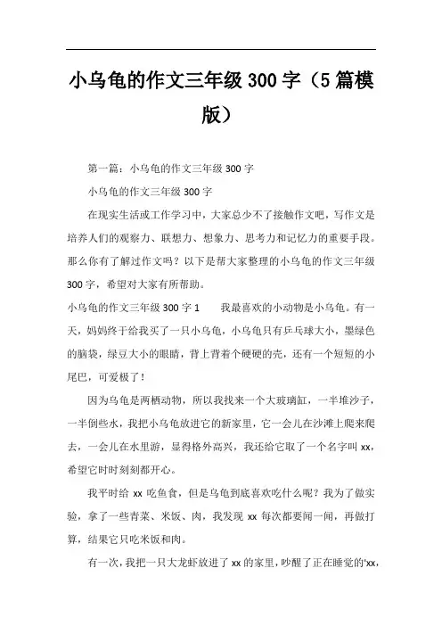 小乌龟的作文三年级300字(5篇模版)