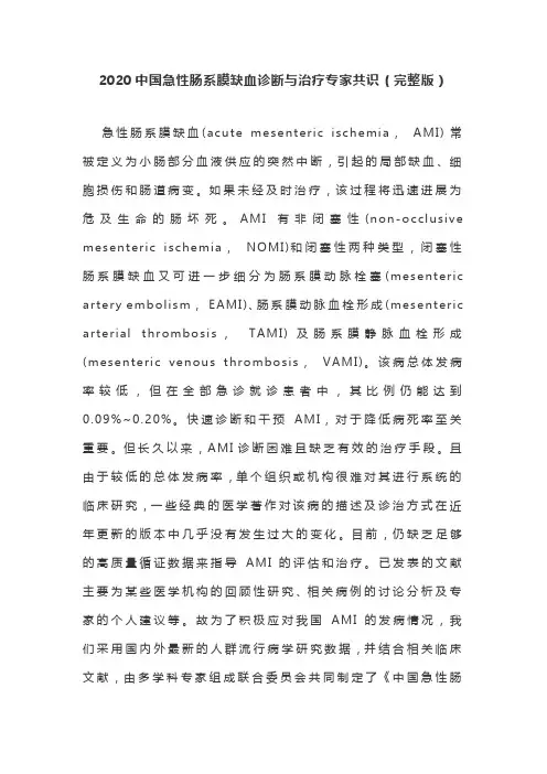 2020中国急性肠系膜缺血诊断与治疗专家共识(完整版)