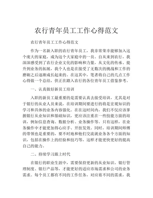 农行青年员工工作心得范文