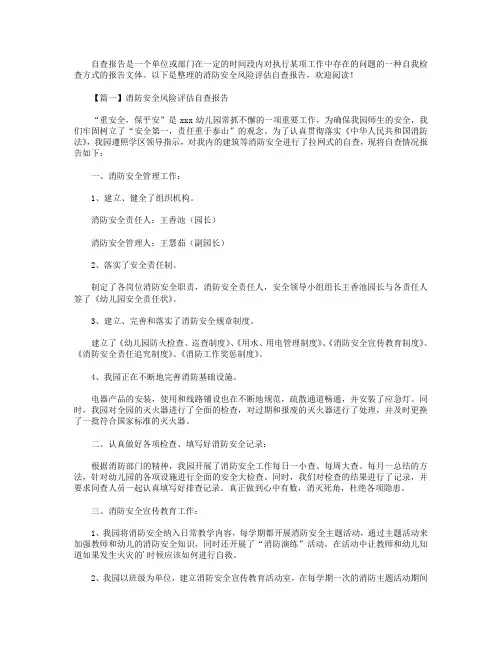 消防安全风险评估自查报告5篇