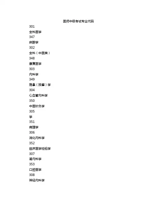 医师中级考试专业代码