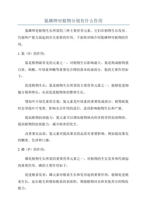 氮磷钾对植物分别有什么作用
