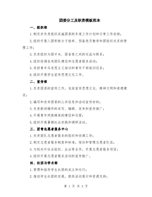 团委分工及职责模板范本