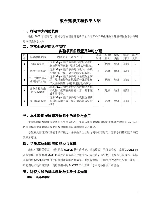 数学建模实验教学大纲(专业课程)