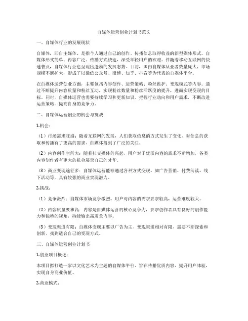 自媒体运营创业计划书范文