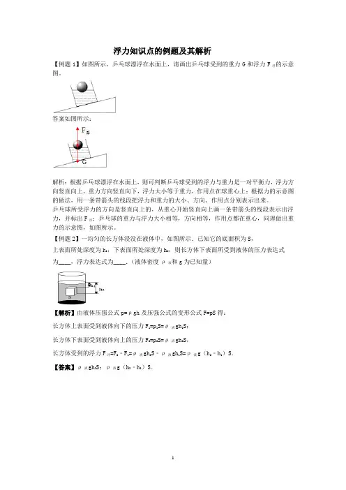 浮力知识点的例题及其解析