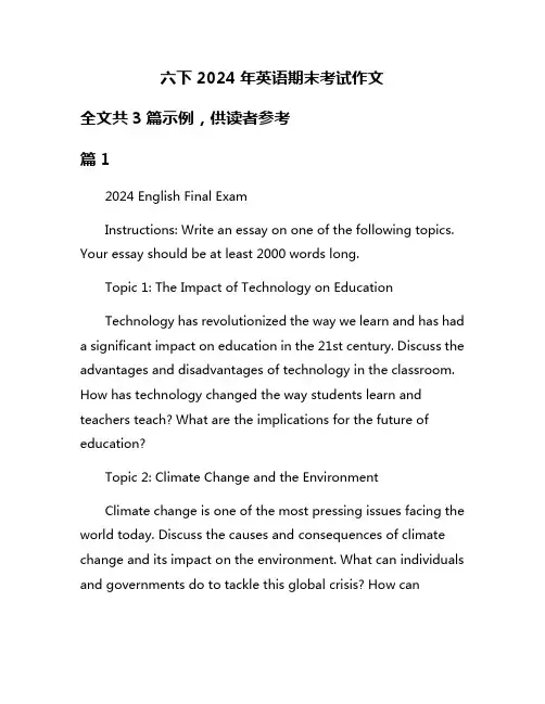 六下2024年英语期末考试作文