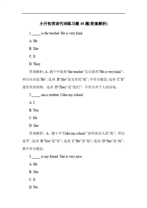 小升初英语代词练习题40题(答案解析)