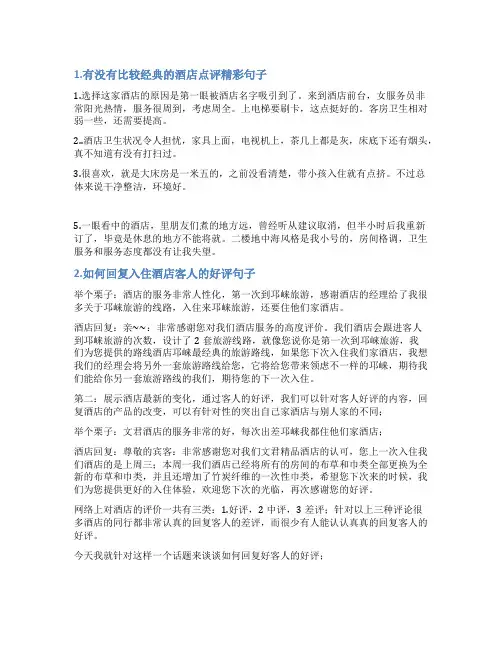 关于酒店评语