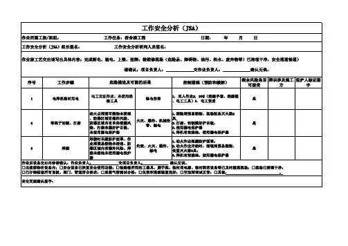 (等离子切割、打磨、动火作业)工作安全分析JSA