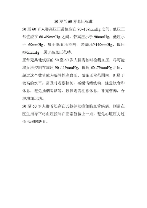 50岁至60岁血压标准