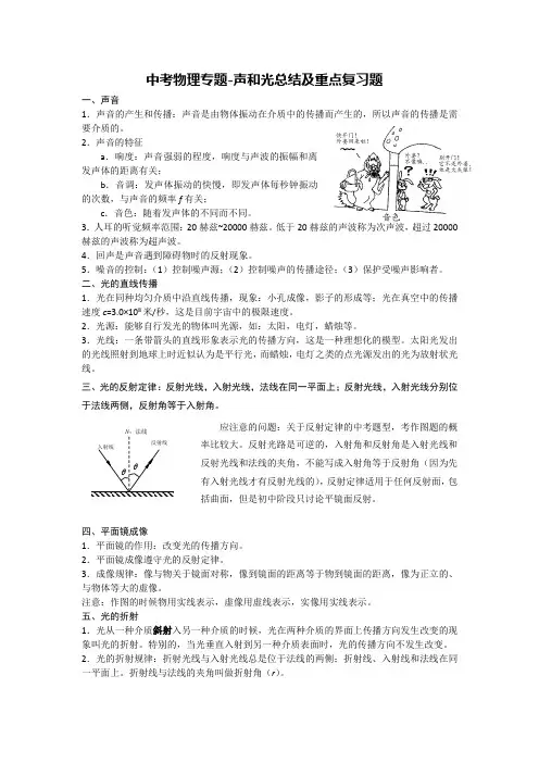 中考物理专题-声和光总结及重点复习题
