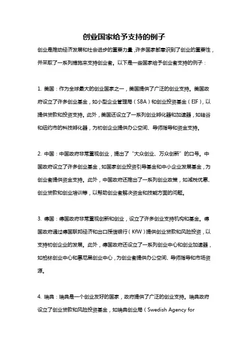 创业国家给予支持的例子
