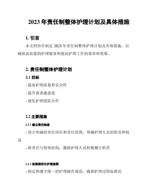 2023年责任制整体护理计划及具体措施