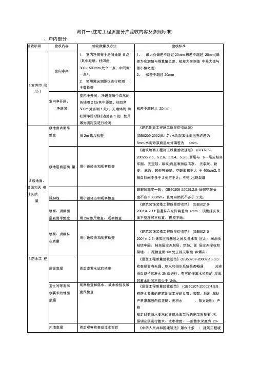 住宅工程质量分户验收内容及参照标准---室内部位)(word文档良心出品)