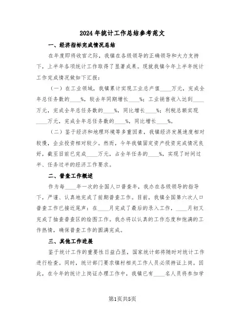 2024年统计工作总结参考范文（三篇）