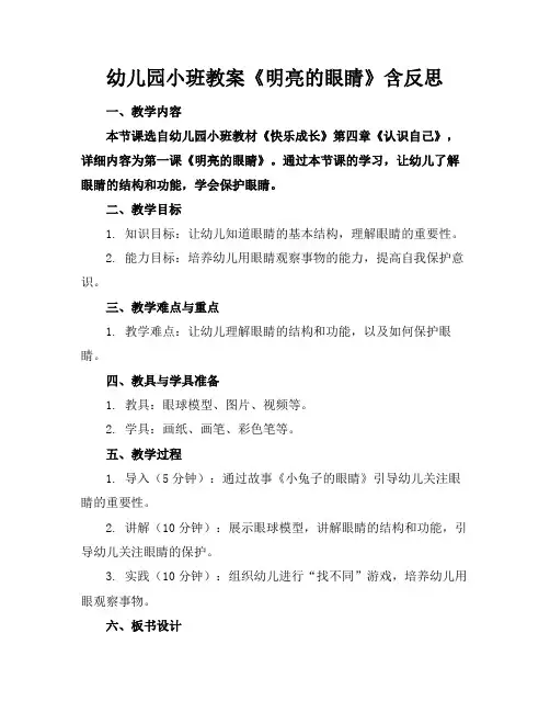 幼儿园小班教案《明亮的眼睛》含反思(1)