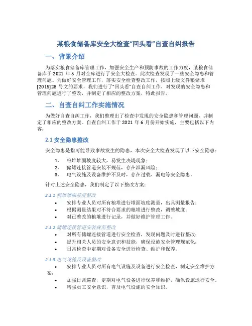 某粮食储备库安全大检查“回头看”自查自纠报告