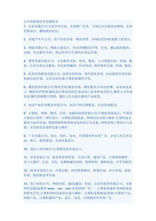 公司名称和经营范围参考