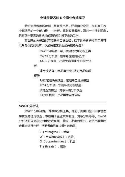 全球最著名的8个商业分析模型