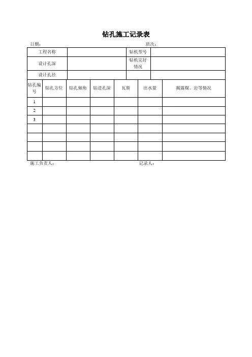 煤矿井下钻孔施工、验收、移交记录表