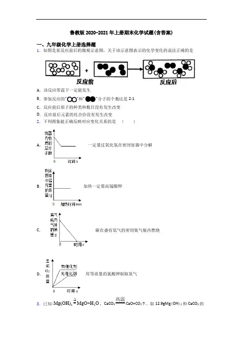 鲁教版2020-2021年初三化学上册期末化学试题(含答案)
