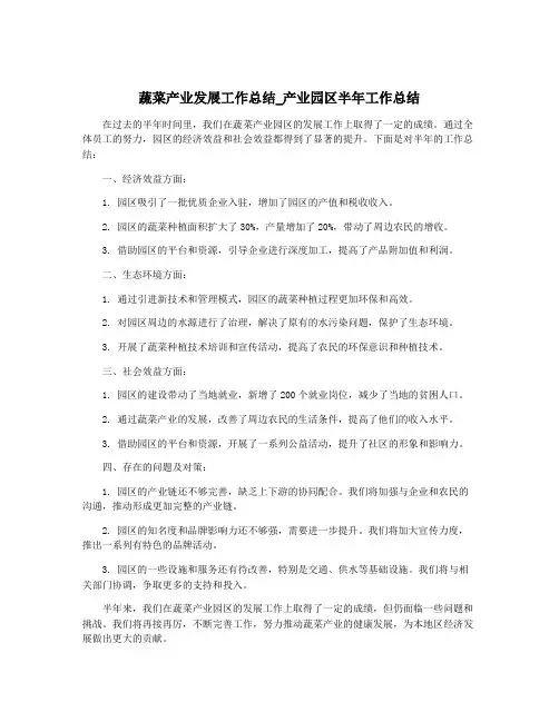 蔬菜产业发展工作总结_产业园区半年工作总结