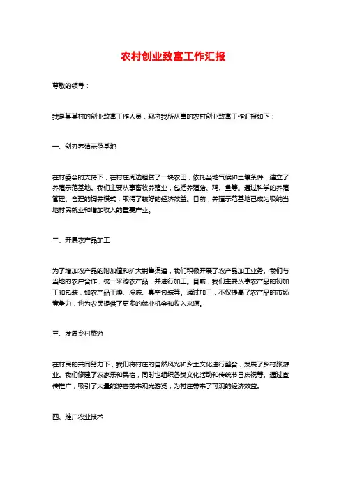 农村创业致富工作汇报