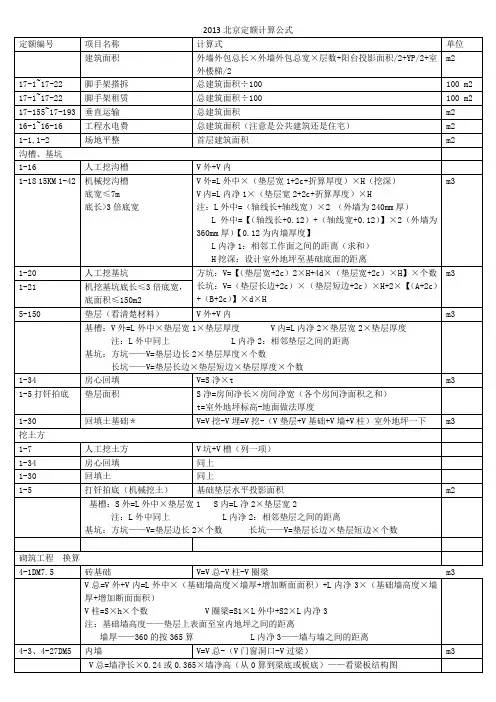 2013北京定额计算公式(土建)