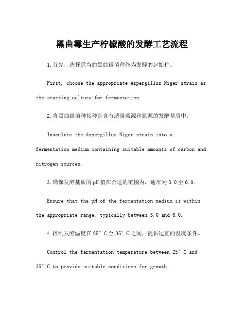 黑曲霉生产柠檬酸的发酵工艺流程