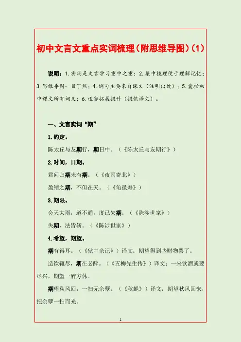 初中文言文重点实词梳理(附思维导图)(1)