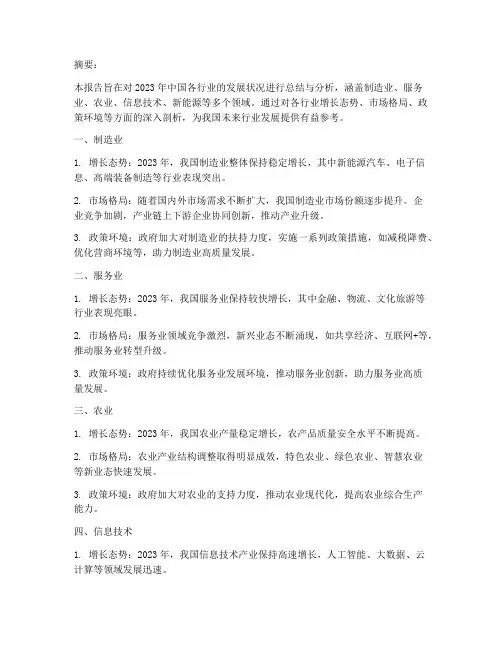 中国年度行业总结报告范文