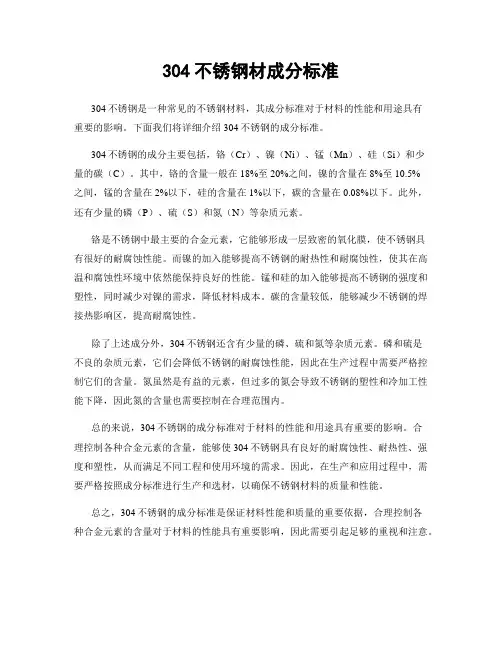 304不锈钢材成分标准