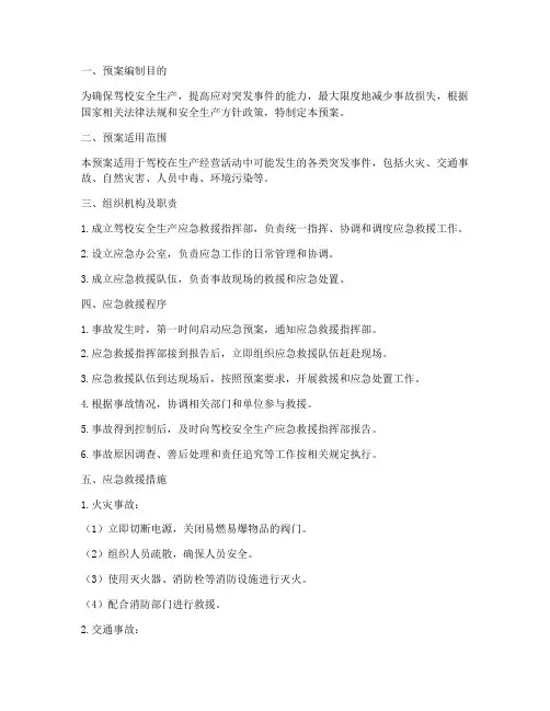 驾校安全生产应急救援预案